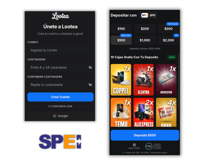 Registro en Lootea y depósito por SPEI con cajas gratis